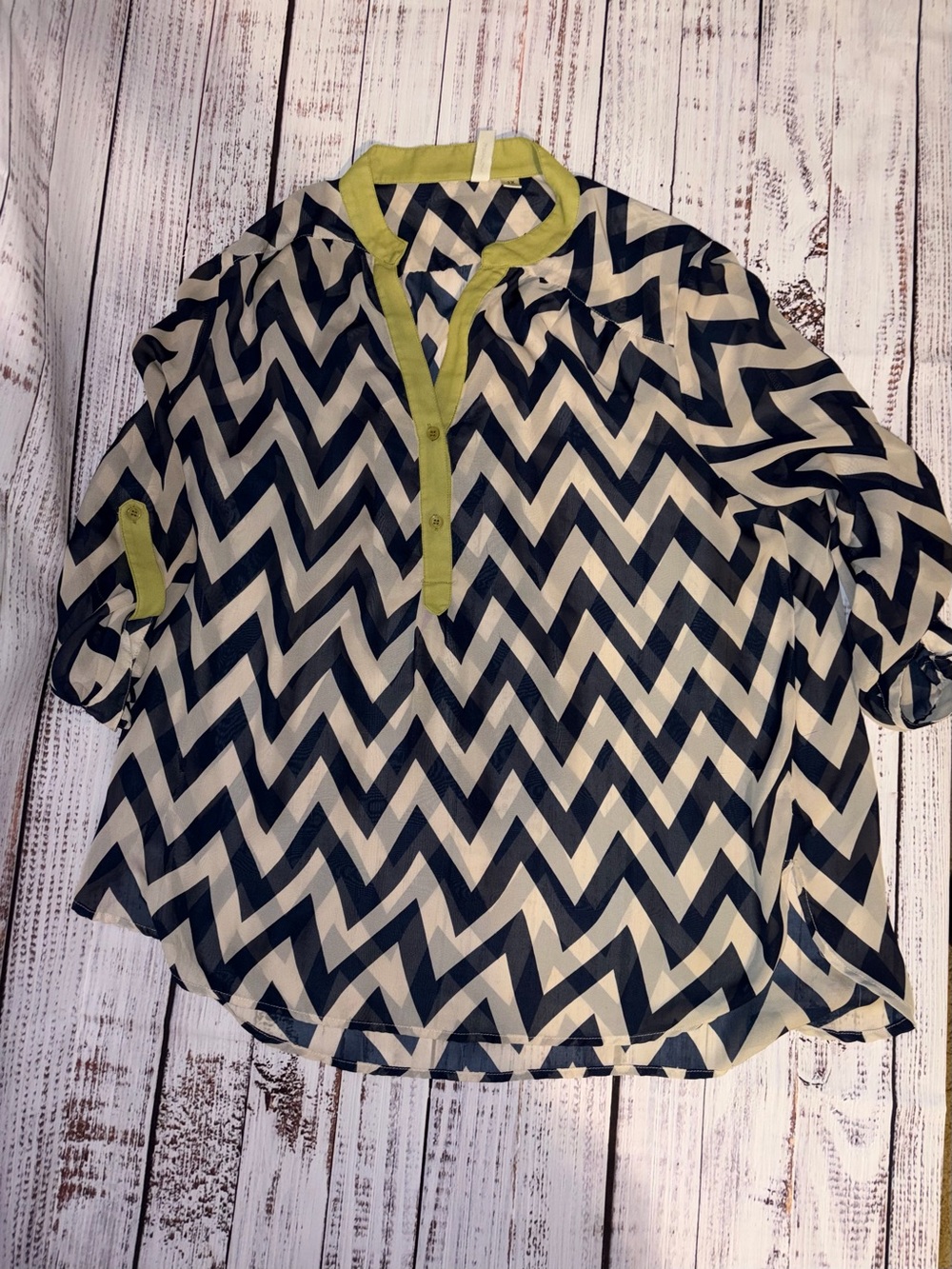 2X Tacera Women's Chevron Tunic in Navy, Cream and Lime